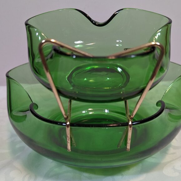 Vintage Anchor Hocking Green 3 Piece Chip & Dip Bowl - Picture 4 of 4